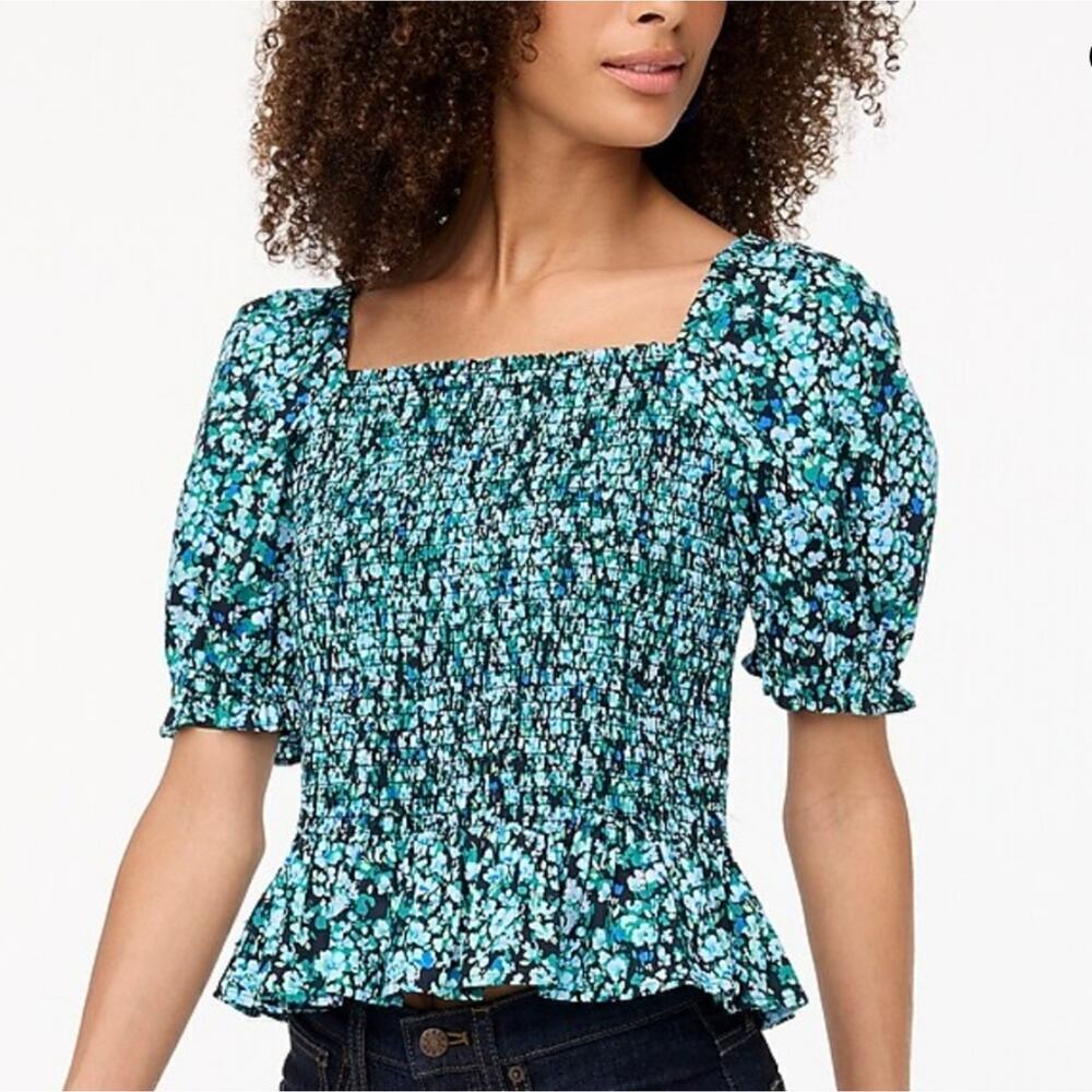 J.Crew Cotton Poplin Smocked Top Floral Size Large
